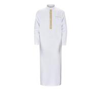 RUMAOZIA Arabic Clothing Men's Muslim Kaftan Abaya Men's Robe Crew Stand-Up Collar Thobe Arabic Prayer Eid Clothing Islamic Clothing from the Middle East Prayer Clothing for Men, O White, 3XL