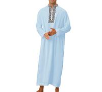 RUMAOZIA Arabic Clothing Men's Muslim Kaftan Abaya Men's Robe Crew Stand-Up Collar Thobe Arabic Prayer Eid Clothing Islamic Clothing from the Middle East Prayer Clothing for Men, X Blue, S