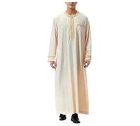 RUMAOZIA Arabic Clothing Men's Muslim Kaftan Abaya Men's Robe Crew Stand-Up Collar Thobe Arabic Prayer Eid Clothing Islamic Clothing from the Middle East Prayer Clothing for Men, O A-beige, XL