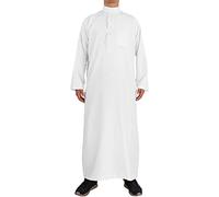 RUMAOZIA Arabic Clothing Men's Muslim Kaftan Abaya Men's Robe Crew Stand-Up Collar Thobe Arabic Prayer Eid Clothing Islamic Clothing from the Middle East Prayer Clothing for Men, Z White, L