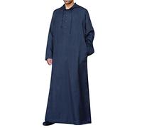 RUMAOZIA Arabic Clothing Men's Muslim Kaftan Abaya Men's Robe Crew Stand-Up Collar Thobe Arabic Prayer Eid Clothing Islamic Clothing from the Middle East Prayer Clothing for Men, H Navy Blue, XXL