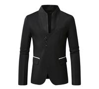 RUMAOZIA Blazer Men's Sporty Modern Suit Jacket with Stand-Up Collar Jacket Men's Long Sleeve Slim Fit British Plain Suit Jacket Modern Stretch Blazer for Business Wedding and Leisure, O Black, XXL