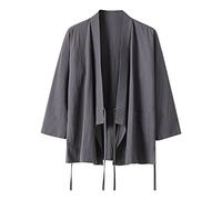 RUMAOZIA Cardigan Kimono Men's Japanese Casual Outerwear Traditional Classic Samurai Clothing Summer Beach Breathable Kimono Shirt Loose Streetwear Yukata Haori Shirts, O Grey, XL