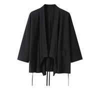 RUMAOZIA Cardigan Kimono Men's Japanese Casual Outerwear Traditional Classic Samurai Clothing Summer Beach Breathable Kimono Shirt Loose Streetwear Yukata Haori Shirts, O Black, XXL