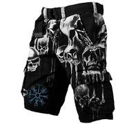 RUMAOZIA Cargo Shorts Men's Viking Skull Summer Shorts 3D Print Cool Shorts Viking Tattoo Cargo Trousers Hiking Trousers Fashion Beach Trousers Baggy Classic Work Trousers with Pockets Lightweight