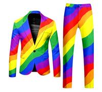 RUMAOZIA Carnival Suit Men's Slim Fit Neon Coloured Suit 2-Piece Funny Novelty Rainbow Suit Jacket Suit Trousers Neon Party Outfit Rainbow Colourful Carnival Costume Including Blazer Trousers,
