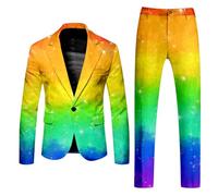 RUMAOZIA Carnival Suit Men's Slim Fit Neon Coloured Suit 2-Piece Funny Novelty Rainbow Suit Jacket Suit Trousers Neon Party Outfit Rainbow Colourful Carnival Costume Including Blazer Trousers