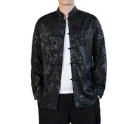 RUMAOZIA Chinese Men's Clothing Men Satin Mandarin Collar Silk Shirts Collar Chinese Dress Tang Suit Jacket Martial Arts Kung Fu Shirts Chinese Tang Suit National Costumes, O Black, L