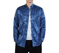 RUMAOZIA Chinese Men's Clothing Men Satin Mandarin Collar Silk Shirts Collar Chinese Dress Tang Suit Jacket Martial Arts Kung Fu Shirts Chinese Tang Suit National Costumes, O Blue, L