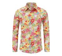 RUMAOZIA Colourful Shirt Men's Long Sleeve Hippies 70s 80s Floral Business Shirt Rainbow Retro Flowers Hawaiian Shirt Men Casual Shirt Funky Hawaiian Shirt Party Street Shirts Paisley Vintage Shirts