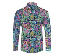 RUMAOZIA Colourful Shirt Men's Long Sleeve Hippies 70s Floral Shirt Rainbow Retro Flowers Hawaiian Shirt Men's Casual Shirt Funky Hawaiian Shirt Party Street Shirts Paisley Floral Vintage Shirts