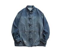 RUMAOZIA Denim Jacket Men's Traditional Chinese Style Cardigan Men's Tangzhuang Clothing Spring Autumn Denim Coat Retro Buttoned Washed Cowboy Tang Suit Shirt Stand-Up Collar Denim Shirt, blue, 3XL