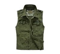 RUMAOZIA Denim Vest Men's Olive Fishing Vest Men's Green Casual Vest Comfortable Denim Jacket Plain Vest Fashionable Denim Vest Minimalist Cowboy Jacket Classic Biker Vest Loose Denim Jackets, Green