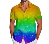 RUMAOZIA Gay Pride Month Shirt Men's Rainbow Multicolored Short Sleeve LGBTQ Rainbow Men's Shirt Rainbow Flag Hawaiian Shirt Pride Month T-Shirt Beach Shirt Love is Love Shirt Rainbow Costume, 4XL
