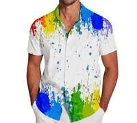 RUMAOZIA Gay Pride Month Shirt Men's Rainbow Multicolored Short Sleeve LGBTQ Rainbow Men's Shirt Rainbow Flag Hawaiian Shirt Pride Month T-Shirt Beach Shirt Love is Love Shirt Rainbow Costume, M