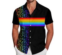 RUMAOZIA Gay Pride Month Shirt Men's Rainbow Multicoloured Short Sleeve Shirt LGBTQ Rainbow Men's Shirt Rainbow Flag Hawaiian Shirt Pride Month T-Shirt Beach Shirt Love is Love Shirt Rainbow Costume