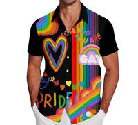 RUMAOZIA Gay Pride Month Shirt Men's Rainbow Multicoloured Short Sleeve Shirt LGBTQ Rainbow Men's Shirt Rainbow Flag Hawaiian Shirt Pride Month T-Shirt Beach Shirt Love is Love Shirt Rainbow Costume