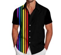 RUMAOZIA Gay Pride Month Shirt Men's Rainbow Multicoloured Short Sleeve Shirt LGBTQ Rainbow Men's Shirt Rainbow Flag Hawaiian Shirt Pride Month T-Shirt Beach Shirt Love is Love Shirt Rainbow Costume