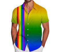 RUMAOZIA Gay Pride Month Shirt Men's Rainbow Multicoloured Short Sleeve Shirt LGBTQ Rainbow Men's Shirt Rainbow Flag Hawaiian Shirt Pride Month T-Shirt Beach Shirt Love is Love Shirt Rainbow Costume