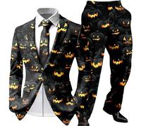 RUMAOZIA Halloween Suit Men's Pumpkin Colour Block Outfits 2-Piece Includes Suit Jacket Blazer Jacket and Trousers Set 3D Pumpkin Print Set Leisure Suit Jogging Suit Sports Suit V-Neck Fitness Suit