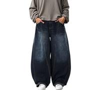 RUMAOZIA Jeans Men's Trousers with Wide Leg Patchwork Jeans Relaxed Fit Jeans Denim Trousers Baggy Hip Hop Vintage Y2K Straight Leg Streetwear Y2k Striped Skateboard Track Barrel Jeans, O dark blue
