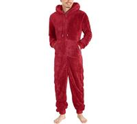 RUMAOZIA Jumpsuit Men's Cuddly Fleece Onesie Pyjamas Jumpsuit Unisex Pyjamas Autumn Winter Loungwear Plain Adult Comfortable Fleece Onesie Cosplay Halloween Carnival Costumes, O Red, M