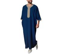 RUMAOZIA Kaftan Moroccan Men's Kaftan Embroidered Prayer Clothing for Men Moroccan Thobe Men's Nightdress Long Sleeve Jubba Thobe Muslim Prayer Robe Men Islam Casual Nightdress, O Blue, S