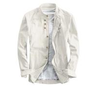 RUMAOZIA Linen Shirt Long Sleeve Katana Shirt Men's Japanese Style Shirt Stand-Up Collar Slim Fit Linen Cotton Shirt Casual Shirts for Men Plain Men's Casual Breathable Classic Tops, Z03 Light Grey