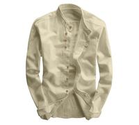 RUMAOZIA Linen Shirt Long Sleeve Katana Shirt Men's Japanese Style Shirt Stand-Up Collar Slim Fit Linen Cotton Shirt Casual Shirts for Men Plain Men's Casual Breathable Classic Tops, khaki, L