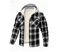 RUMAOZIA Lumberjack Jacket Lined Men's Shirt Jacket Sherpa Fleece Checked Jacket Fleece Lining Coat Flannel Jacket Outdoor Hooded Jacket Checked Men's Winter Jacket with Hood Sweat Jacket, O Grey, XL