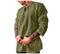 RUMAOZIA Medieval Shirt Men's Long Sleeve Retro Collar with Lacing Men's Casual Shirt Summer Shirt Tunic Linen Shirt Summer Shirts Linen Shirt Traditional Retro Style Lacing Shirt, mint green, M