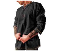 RUMAOZIA Medieval Shirt Men's Long Sleeve Retro Collar with Lacing Men's Casual Shirt Summer Shirt Tunic Linen Shirt Summer Shirts Linen Shirt Traditional Retro Style Lacing Shirt, black, M