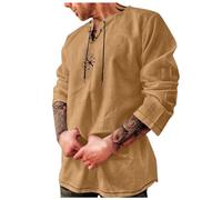 RUMAOZIA Medieval Shirt Men's Long Sleeve Retro Collar with Lacing Men's Casual Shirt Summer Shirt Tunic Linen Shirt Summer Shirts Linen Shirt Traditional Retro Style Lacing Shirt, coffee, M