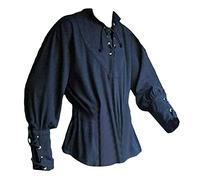 RUMAOZIA Medieval Tunic Men's Linen Short Sleeve Blue Plain Summer Leisure (Casual) Men's Shirt Viking Tunic Classic Vintage Renaissance Knight T-Shirt V-Neck Chain Shirt, O Blue, M