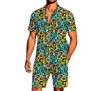 RUMAOZIA Men's 2-Piece Leopard Print Hipster Short Sleeve Button Down Shirt and Shorts Set Breathable Quick Dry Jogging Suit Slim Fit Hawaiian Shirt Sets, White, M