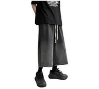 RUMAOZIA Men's Baggy Fit Jeans with Drawstring 3/4 Denim Trousers with Wide Leg Men Straight Leg Oversized Cargo Shorts Vintage Capri Trousers, A Black, 3XL
