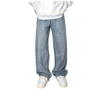RUMAOZIA Men's Baggy Jeans Y2K Streetwear Skateboard Jeans Loose Fit Pants Classic Regular Trousers Vintage Boys Jeans Hip Hop Style Wide Trousers Teenager Boys Straight Leg Denim Trousers, blue, S
