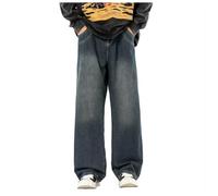 RUMAOZIA Men's Baggy Jeans Y2K Streetwear Skateboard Pants Loose Fit Classic Regular Vintage Boys Hip Hop Style Wide Teenager Straight Leg Denim Trousers, navy, M