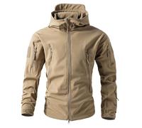 RUMAOZIA Men's Camouflage Softshell Jacket Breathable Outdoor Jacket Fishing Hunting Jacket Work Jacket Warning Jacket Trekking Transition Jacket Tactical Winter Coat with Hood and Zip, O khaki., L