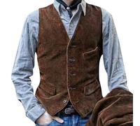 RUMAOZIA Men's Corduroy Vest Vintage Vest Casual Jacket Gilet Retro Vest Suit Vests with V-Neck Casual Brown Cowboy Vest Casual Western Regular Fit Traditional Style Classic Waistcoat, O Brown, XXL