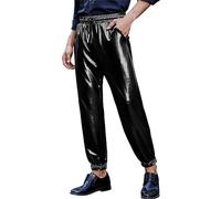 RUMAOZIA Men's Disco Glitter Pants Party Men's Jogging Bottoms Metallic Shiny Disco Party Elastic Trousers Astronaut Costume Men's Nightclub Skinny Shiny Gold Plated Metallic Trousers, black, M