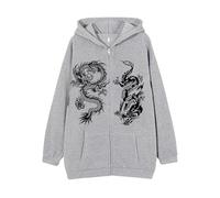 RUMAOZIA Men's Hoodie Sweat Jacket Casual Hooded Jacket with Dragon Print Zip Oversized Sweatshirt with Dragon Pattern Pullover Long Sleeve Y2K Hoodie Loose Men's Hoodie Hoodie, O Dark Grey, 3XL