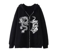 RUMAOZIA Men's Hoodie Sweat Jacket Casual Hooded Jacket with Dragon Print Zip Oversized Sweatshirt with Dragon Pattern Pullover Long Sleeve Y2K Hoodie Loose Men's Hoodie Hoodie, O Black, L