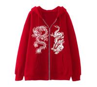 RUMAOZIA Men's Hoodie Sweat Jacket Casual Hooded Jacket with Dragon Print Zip Oversized Sweatshirt with Dragon Pattern Pullover Long Sleeve Y2K Hoodie Loose Men's Hoodie Hoodie, O Red, 3XL