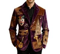 RUMAOZIA Men's Jacket Carnival Costume Clown Print Suit Jackets with Buttons Corduroy Jacket Sequins Design Men's Cord Blazer Colourful Striped Vintage Circus Cord Jacket for Fancy Dress Theme Party