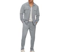 RUMAOZIA Men's Leisure Suit Waffle 2-Piece Summer Sports Suit Outfit Long Sleeve Shirt with Buttons Cardigan Shirt Jacket + Sports Trousers Set Men's Polo Shirt and Casual Trousers Slim Fit Jogging