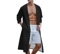 RUMAOZIA Men's Lightweight Kimono Robe Jacket Plain Japanese Style Bathrobes Casual Open Front Long Cardigan Coat Outwear Summer Cardigan Long Wind Jacket Dressing Gown, black, XXXL