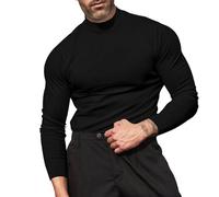 RUMAOZIA Men's Long Sleeve Slim Fit Half Turtleneck Shirt Undershirt Thin Stand-Up Collar Shirt Slim Fit Inner Fleece Thermal Underwear Top Long Sleeve Elastic Underwear Thermal Tops, O Black, L