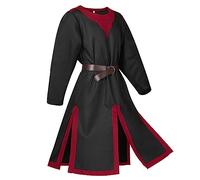 RUMAOZIA Men's Medieval Knight Costume Halloween Costumes Cosplay Surcoat Robe Outfit Tunic Retro Medieval Clothing Weapon Skirt Templar Tunic Renaissance Viking Crusader Skirt, O Black, XL