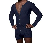 RUMAOZIA Men's One-Piece Pyjamas with Long Sleeves Sexy Lounge Onesie Pyjamas Jumpsuit Comfortable Stretch Romper with Buttons Men Black Pyjamas Stretchy Romper Pyjamas for Adults, blue, M